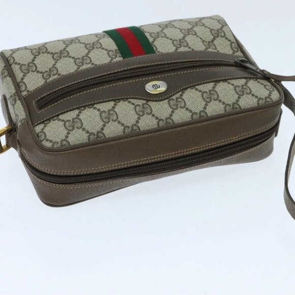 GUCCI GG Supreme Web Sherry Line Shoulder Bag PVC Beige Red - Picture 7 of 16